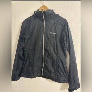 Columbia Black Hooded Rain Jacket with Front Zip